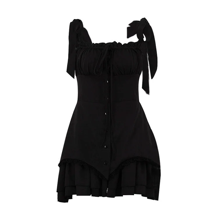 Tied Strap Ruffle Trim Mini Dress Fashionable Pleated Mini Dress
