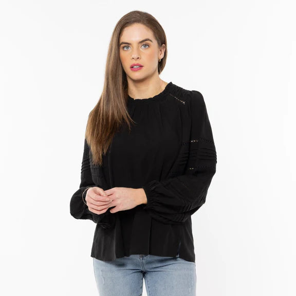 Seeking Lola  SPIRIT BLOUSE Black Textured Cotton Blouse