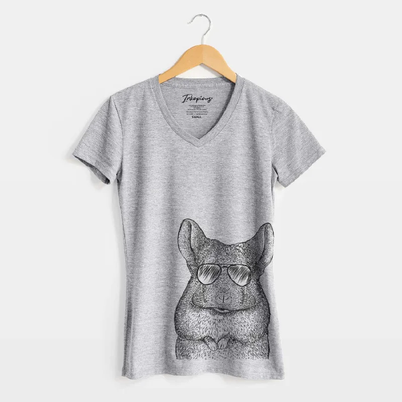 Aviator Mojo the Chinchilla - Women's V-neck Shirt-- Polka Dot Checkered Tartan