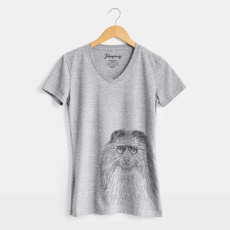 Aviator Moxie the Shetland Sheepdog - Women's V-neck Shirt-- Iron Safe Non-Iron Wrinkle Free Aviator Moxie the Shetland Sheepdog - Women's V-neck Shirt-- Iron Safe Non-Iron Wrinkle Free