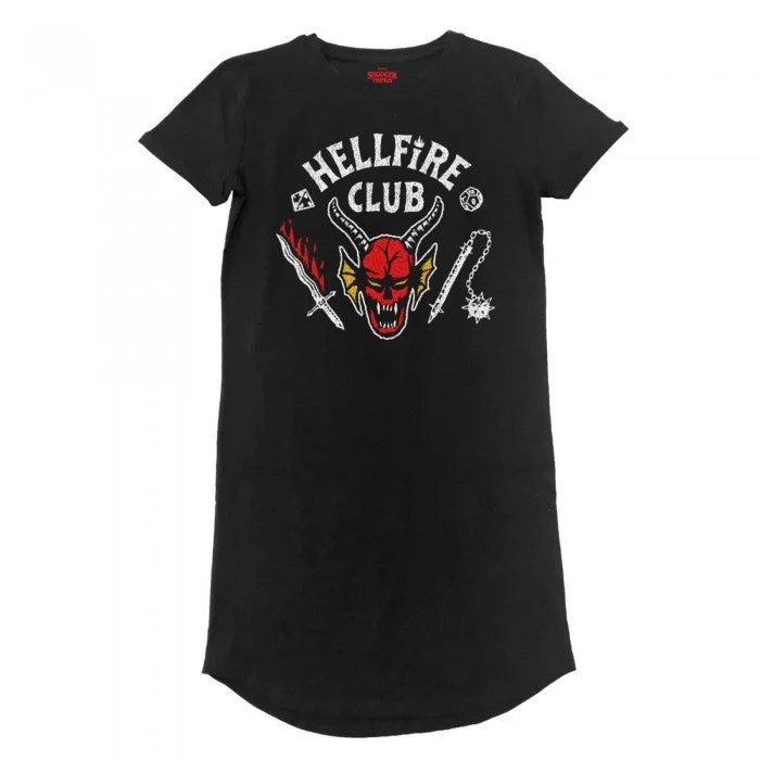 Stranger Things Womens/Ladies Hellfire Club T-Shirt Dress-- Denim Fabric Leather Fabric Suede Fabric Stranger Things Womens/Ladies Hellfire Club T-Shirt Dress-- Denim Fabric Leather Fabric Suede Fabric
