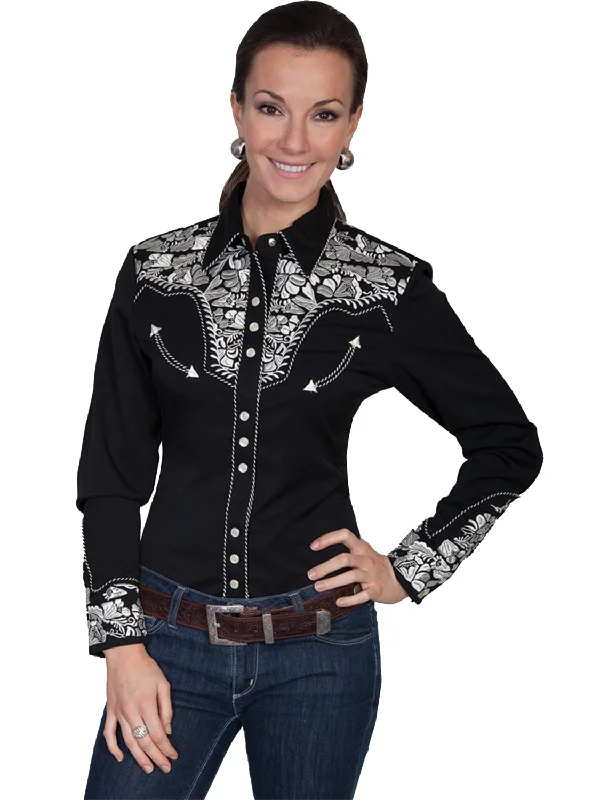Scully Western Womens Silver Polyester L/S Floral Stitch Western Shirt L-- Wool Fabric Cashmere Fabric Tweed Fabric Scully Western Womens Silver Polyester L/S Floral Stitch Western Shirt L-- Wool Fabric Cashmere Fabric Tweed Fabric