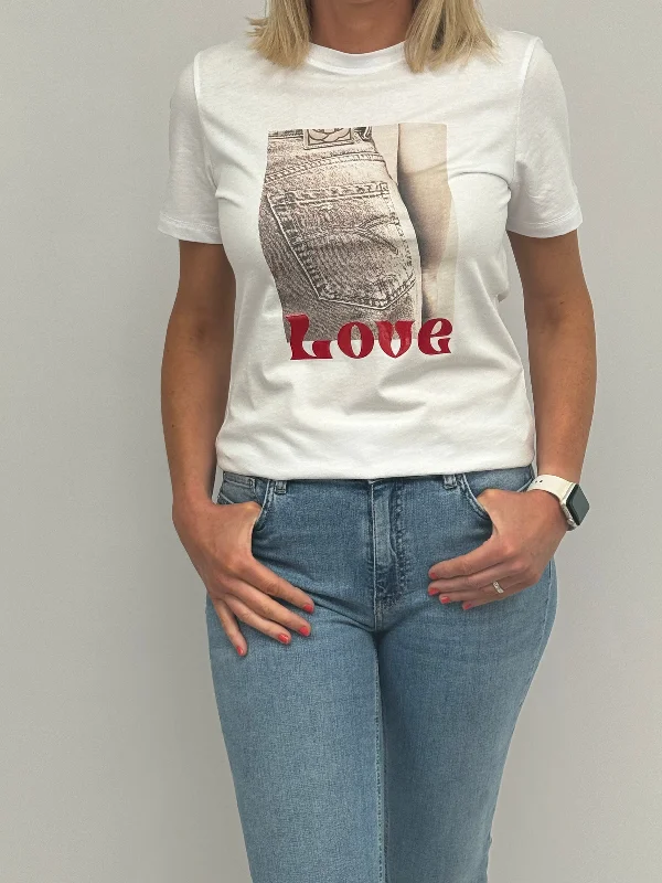 MARELLA White Love T shirt-- Terry Blend Velvet Blend Canvas Blend