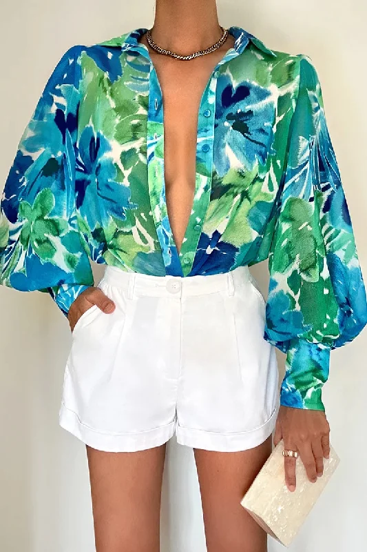 RUNAWAY THE LABEL Womens Fleetwood Blouse - Stelani Blue Feminine Satin Blouse