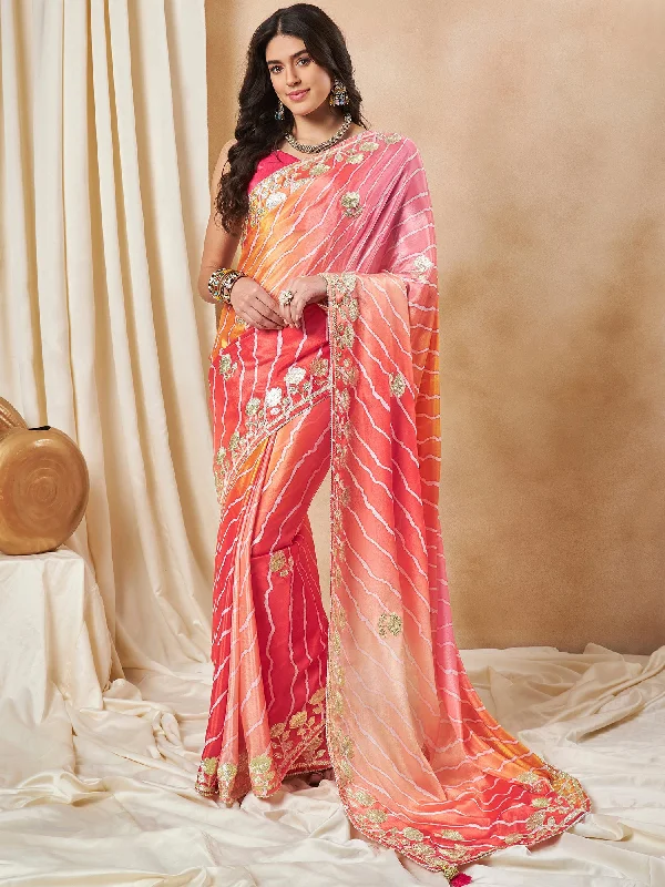 Women's Chiffon Orange Embroidered Designer Saree With Blouse Piece Sleeveless Summer Blouse Women's Chiffon Orange Embroidered Designer Saree With Blouse Piece Sleeveless Summer Blouse