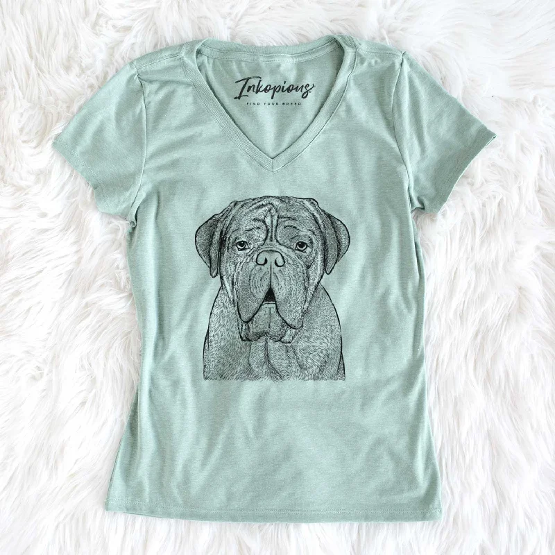 Bare Optimus the Dogue de Bordeaux - Women's V-neck Shirt-- Print Jacquard Patchwork Bare Optimus the Dogue de Bordeaux - Women's V-neck Shirt-- Print Jacquard Patchwork