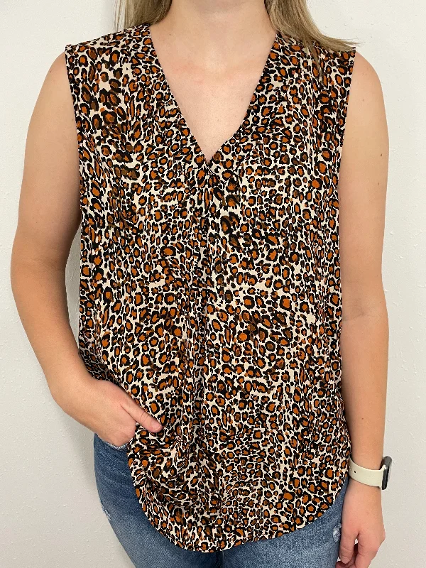 LEOPARD LOVER SLEEVELESS BLOUSE - SIENNA/BLACK/TAUPE Polished Work Blouse