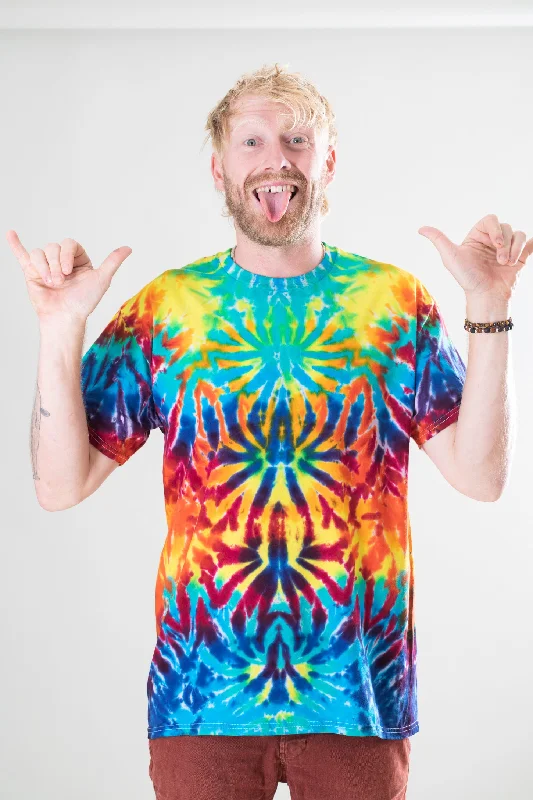Rainbow Chakra Crackle Tie Dye T-Shirt-- Elasticated Padded Insulated