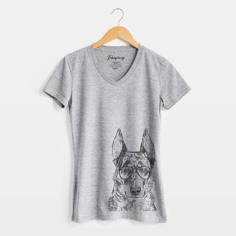 Aviator Nori the Beauceron - Women's V-neck Shirt-- Mesh Blend Leather Blend Suede Blend Aviator Nori the Beauceron - Women's V-neck Shirt-- Mesh Blend Leather Blend Suede Blend