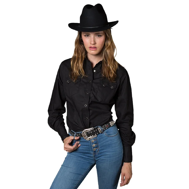 Rockmount Womens Black 100% Cotton Classic Western Pima L/S Shirt-- Collared Crew Neck Turtle Neck Rockmount Womens Black 100% Cotton Classic Western Pima L/S Shirt-- Collared Crew Neck Turtle Neck
