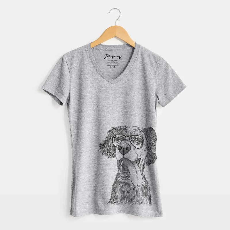 Aviator Renly the English Setter - Women's V-neck Shirt-- Fleece Fabric Down Fabric Feather Fabric Aviator Renly the English Setter - Women's V-neck Shirt-- Fleece Fabric Down Fabric Feather Fabric