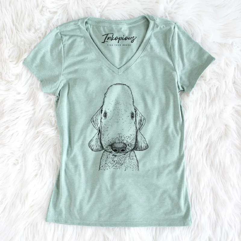 Bare Remington the Bedlington Terrier - Women's V-neck Shirt-- Embroidered Appliqued Beaded Bare Remington the Bedlington Terrier - Women's V-neck Shirt-- Embroidered Appliqued Beaded