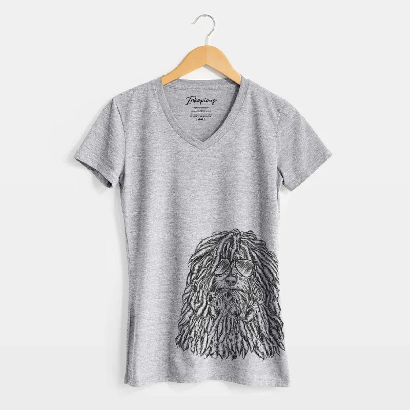 Aviator Rezi the Puli - Women's V-neck Shirt-- Hooded Caped Shawl Collar
