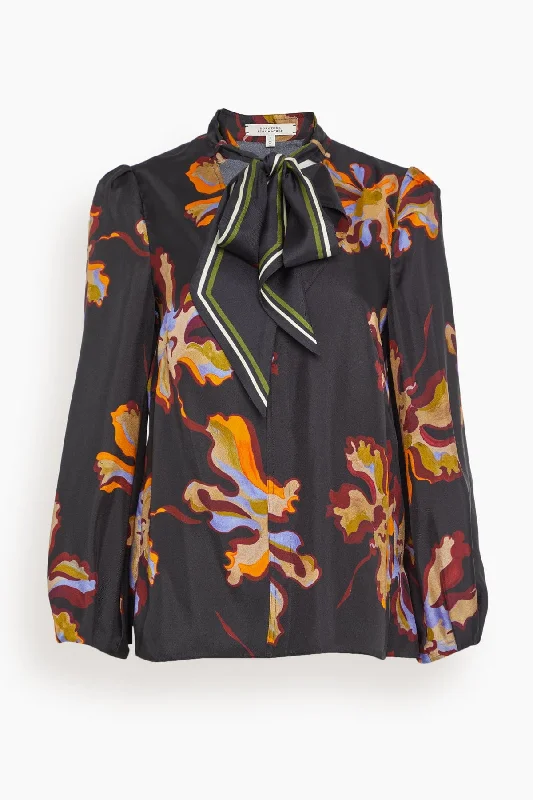 Floral Seductive Blouse in Flame All Over Print Boho Printed Blouse