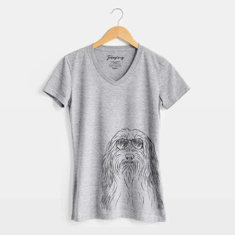 Aviator Murray the Bearded Collie - Women's V-neck Shirt-- Thin T-Shirt Open Front Quick Dry Aviator Murray the Bearded Collie - Women's V-neck Shirt-- Thin T-Shirt Open Front Quick Dry