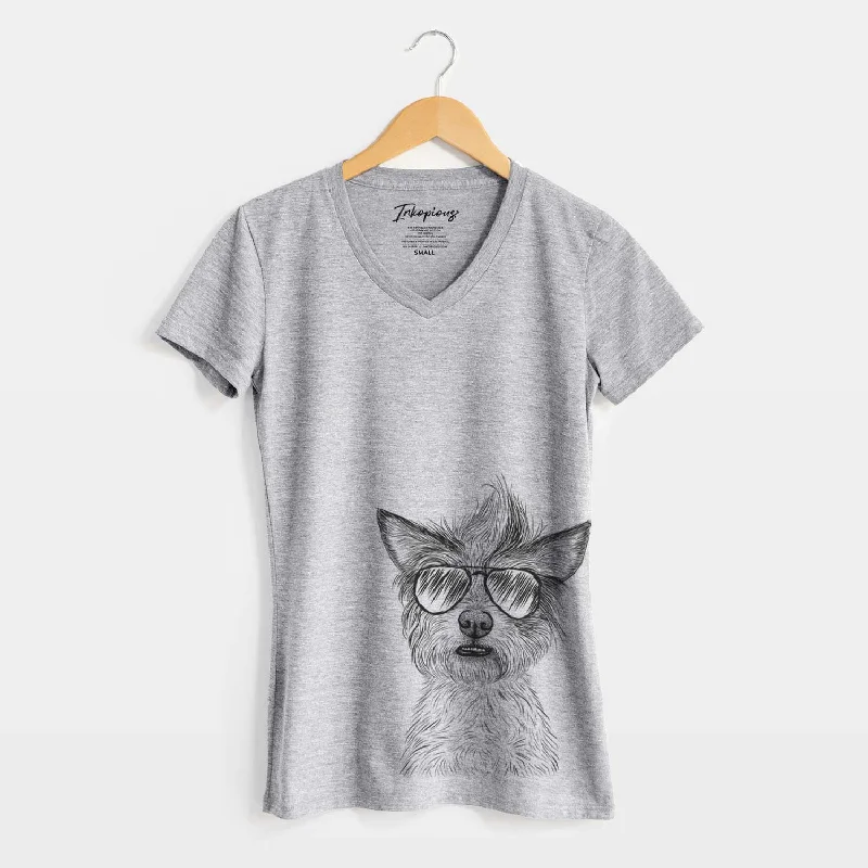 Aviator Quigley the Mixed Breed - Women's V-neck Shirt-- Beaded Sequined Faux Fur