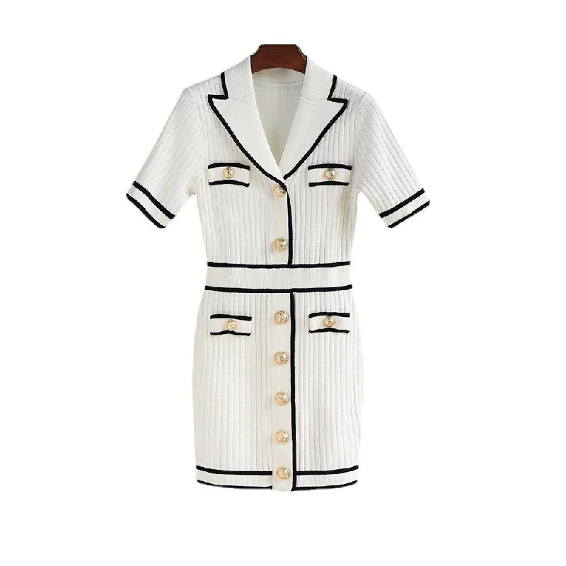 Elena White Contrast Knit Mini Dress Trendy Denim Mini Dress