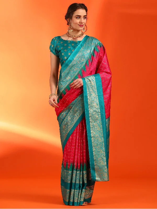 Women's Dola Silk Pink Printed Designer Saree With Blouse Piece Classic White Blouse Women's Dola Silk Pink Printed Designer Saree With Blouse Piece Classic White Blouse