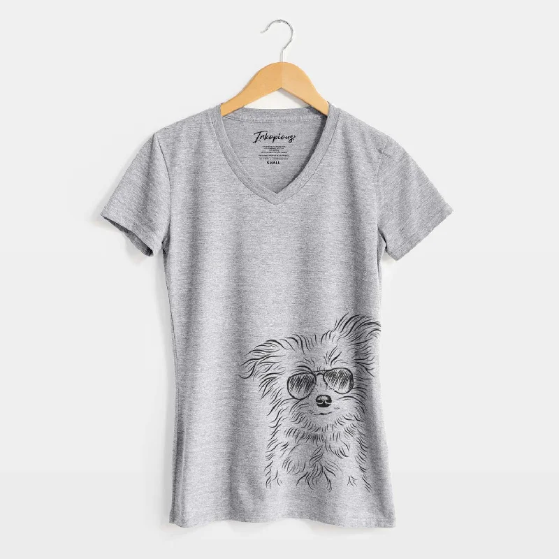 Aviator Mr. Gucci Poochi the Maltese - Women's V-neck Shirt-- Mesh Canvas Denim