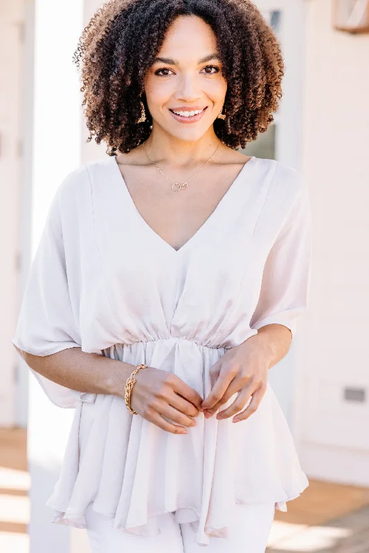 Clear Skies Ahead Ecru White Satin Blouse Soft Satin Blouse