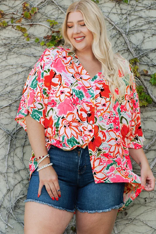 Hazel Blues® | Floral V-Neck Half Sleeve Shirt-- Layered Multi-layer Single Layer