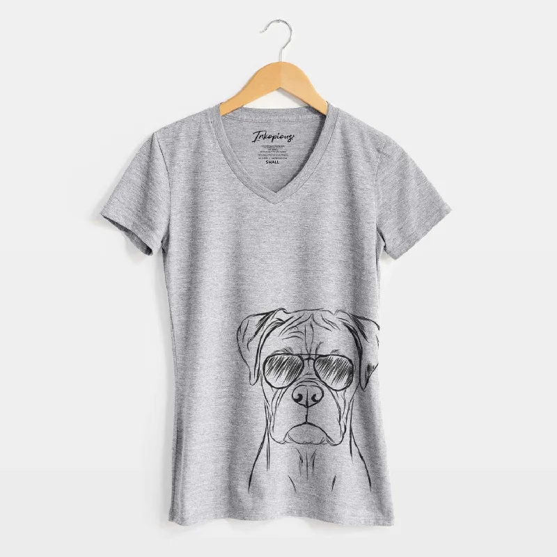 Aviator Reese the Boxer - Women's V-neck Shirt-- Striped Floral Plaid