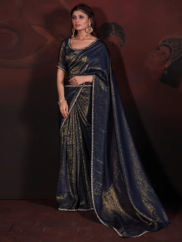 Women's Viscose Silk Navy Blue Embellished Designer Saree With Blouse Piece Delicate Bow Blouse Women's Viscose Silk Navy Blue Embellished Designer Saree With Blouse Piece Delicate Bow Blouse