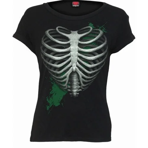 Spiral Direct Womens/Ladies Heart Ribs Glow In The Dark Capped Sleeved T-Shirt-- Cozy Warm Stylish Spiral Direct Womens/Ladies Heart Ribs Glow In The Dark Capped Sleeved T-Shirt-- Cozy Warm Stylish