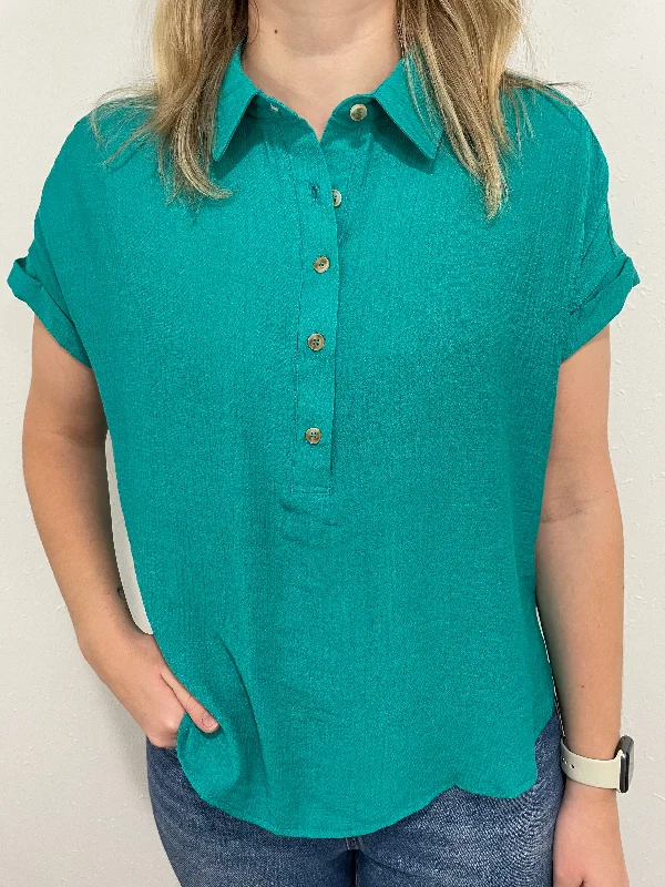 POP OF COLOR BLOUSE - LIGHT TEAL Backless Summer Blouse