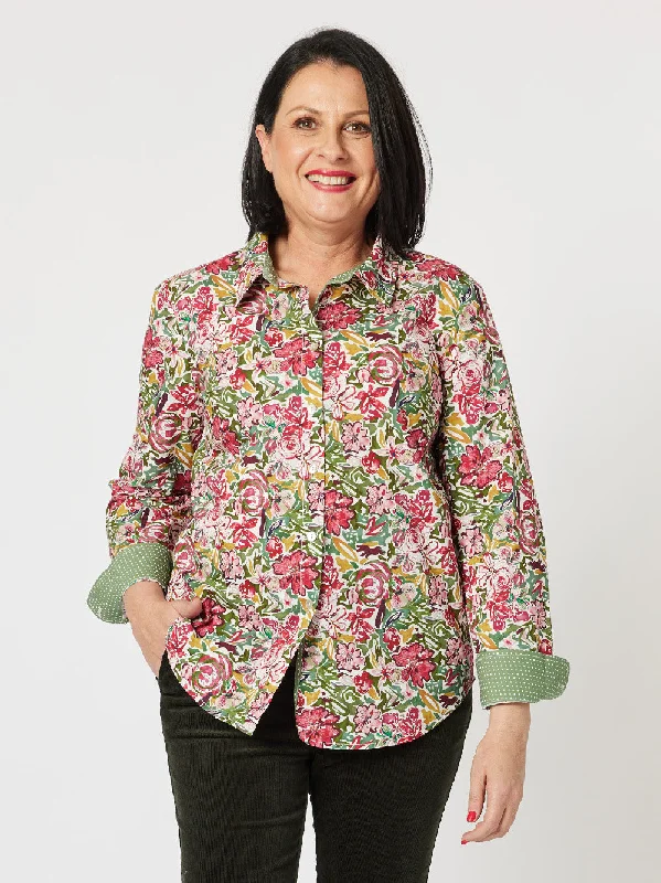 English Rose Cotton Print Shirt - Rose-- Lace Blend Ribbed Blend Corduroy Blend