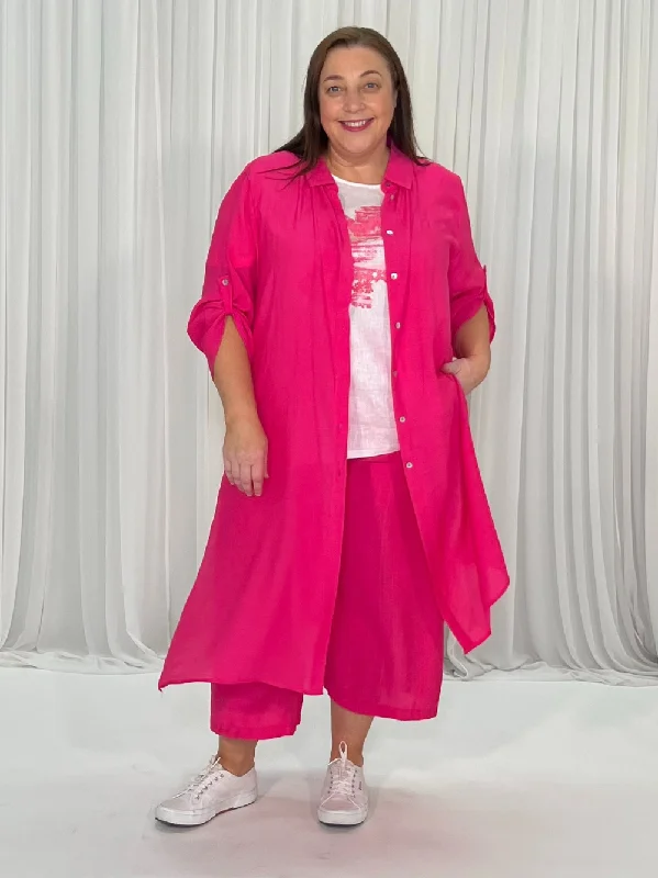 Long Duster Shirt - Hot Pink-- Fitted T-Shirt Seamless Stretchy