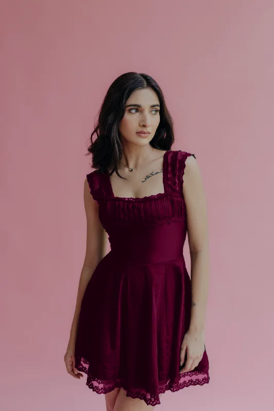 Amelia Wine A-Line Mini Dress Chic Mini Dress with V-Neck