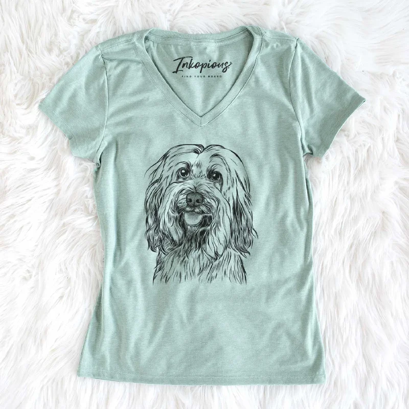 Bare Rime the Tibetan Terrier - Women's V-neck Shirt-- Chenille Brocade Lace