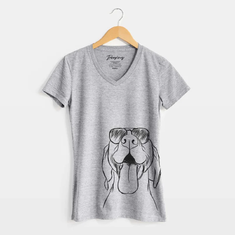 Aviator Rhys the Vizsla - Women's V-neck Shirt-- Silk Blend Satin Velvet