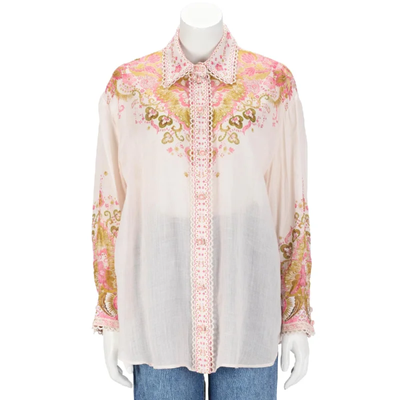 Zimmermann Pink & Khaki Laurel Relaxed Blouse 3 Frilled Cuff Blouse