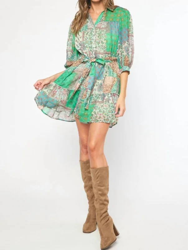 Belted Mini Dress In Green Stylish Spaghetti Strap Mini Dress