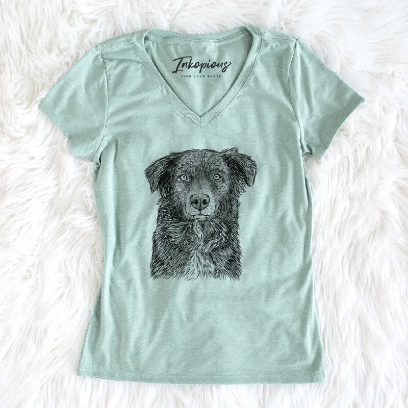 Bare Pixel the Australian Shepherd - Women's V-neck Shirt-- Notch Collar Peter Pan Collar Cowl Neck Bare Pixel the Australian Shepherd - Women's V-neck Shirt-- Notch Collar Peter Pan Collar Cowl Neck