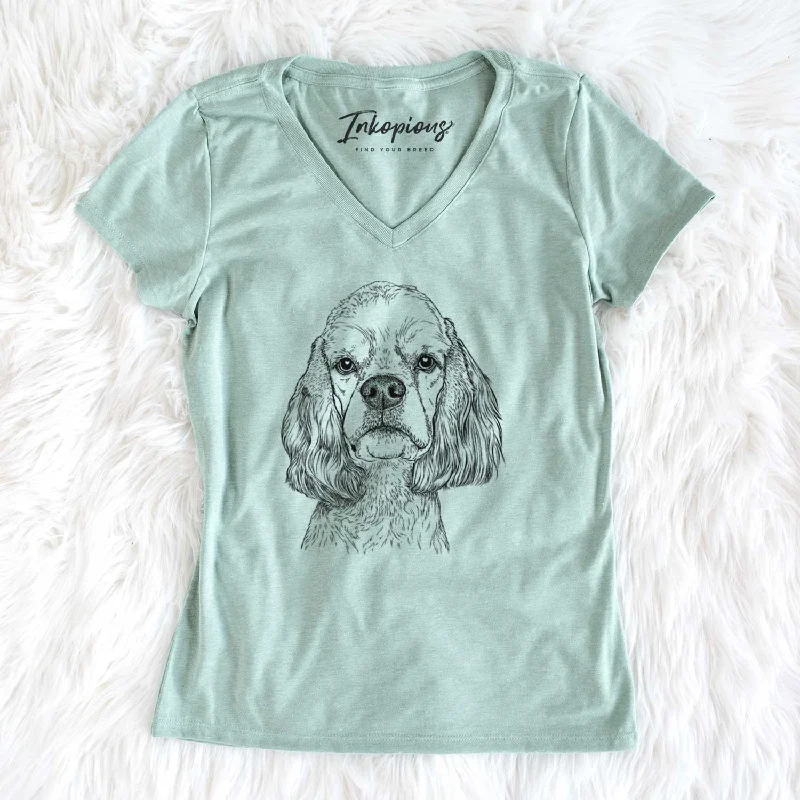 Bare Oakley the American Cocker Spaniel - Women's V-neck Shirt-- Mesh Canvas Denim
