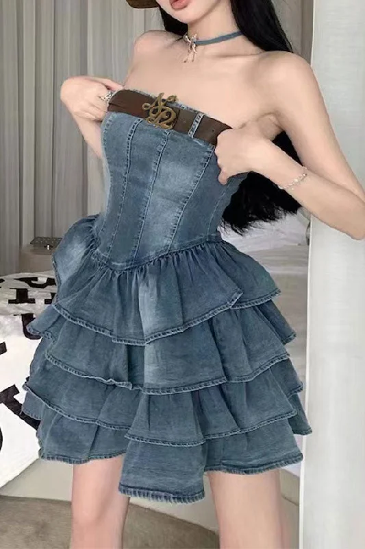 storexq Gradient Girly Belted Tiered Ruffle Denim Mini Dress Elegant Satin Lace Mini Dress storexq Gradient Girly Belted Tiered Ruffle Denim Mini Dress Elegant Satin Lace Mini Dress