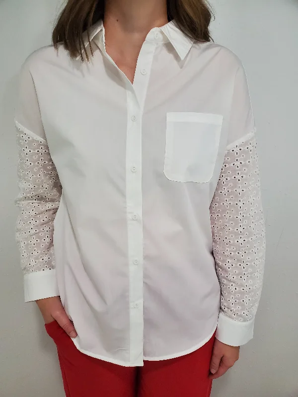 SEYMOUR EYELET SLEEVE BLOUSE - WHITE Chic Off-Shoulder Blouse