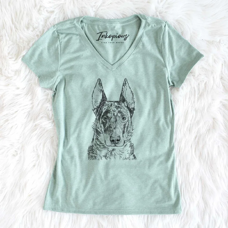 Bare Nori the Beauceron - Women's V-neck Shirt-- Striped Floral Plaid