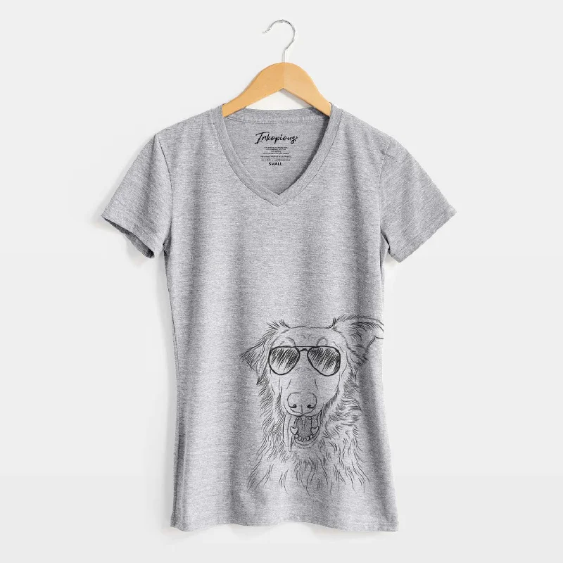 Aviator Mila the Mixed Breed - Women's V-neck Shirt-- Striped Floral Plaid