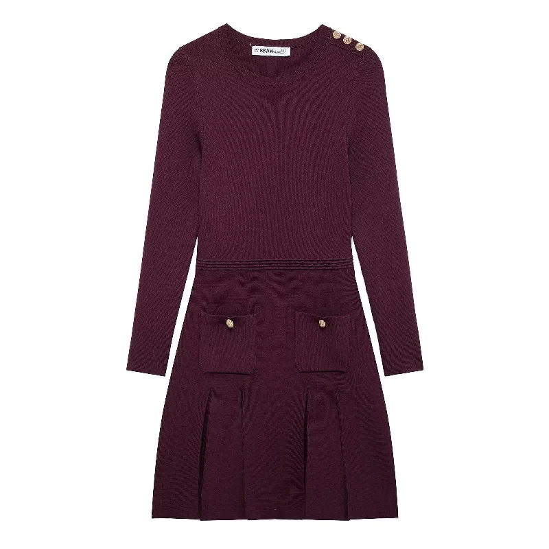 Long Sleeve Button Accent Fit and Flare Mini Dress Chic Halter Mini Dress