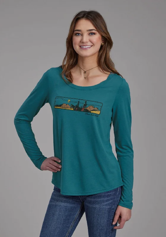 Roper Womens Sedona Sunset Teal Poly/Rayon L/S T-Shirt-- Faux Fur Fabric Real Fur Fabric Shearling Fabric Roper Womens Sedona Sunset Teal Poly/Rayon L/S T-Shirt-- Faux Fur Fabric Real Fur Fabric Shearling Fabric