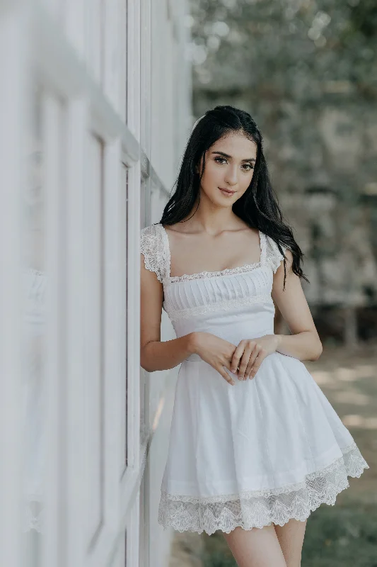 Angelina White A-Line Mini Dress Elegant Mini Dress with Pleats