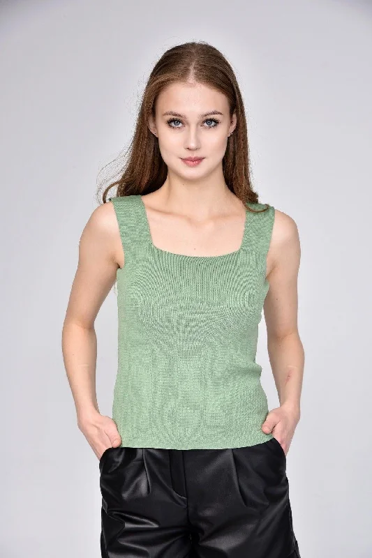 Women's Mint Green Thick Straps Square Collar Summer Athlete Knitwear Blouse Oversized Silk Blouse Women's Mint Green Thick Straps Square Collar Summer Athlete Knitwear Blouse Oversized Silk Blouse