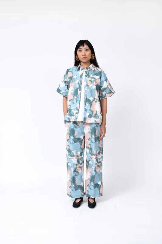 Spray Print Shell Shirt-- Graphic T-Shirt Round Neck Polyester