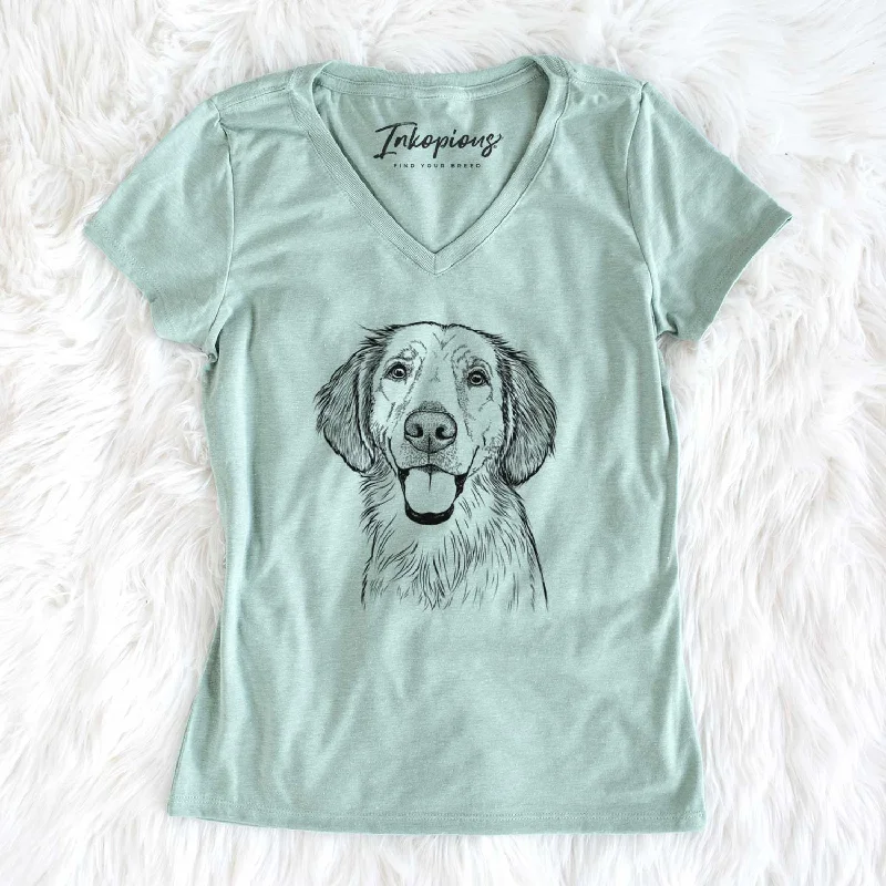 Bare Riley the Golden Retriever - Women's V-neck Shirt-- Handmade Hand-knitted Hand-woven Bare Riley the Golden Retriever - Women's V-neck Shirt-- Handmade Hand-knitted Hand-woven