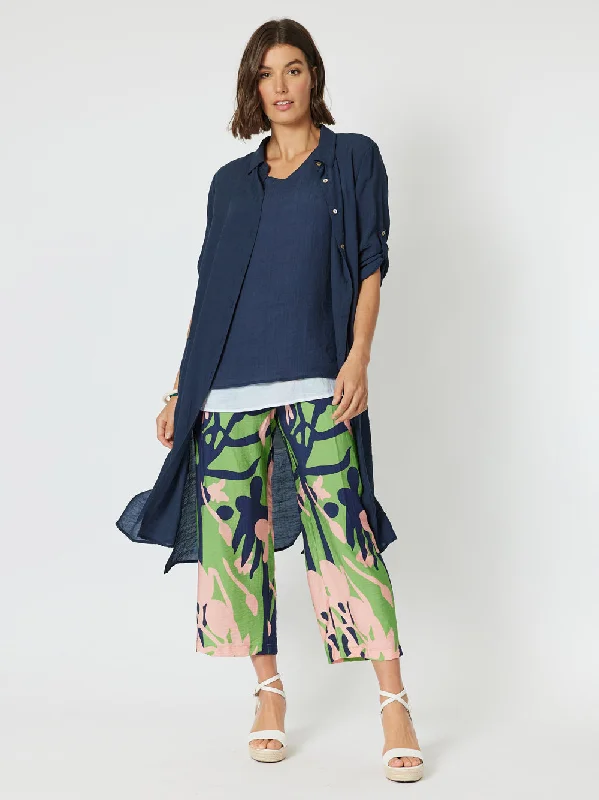 Long Duster Shirt - Navy-- Iron Safe Non-Iron Wrinkle Free