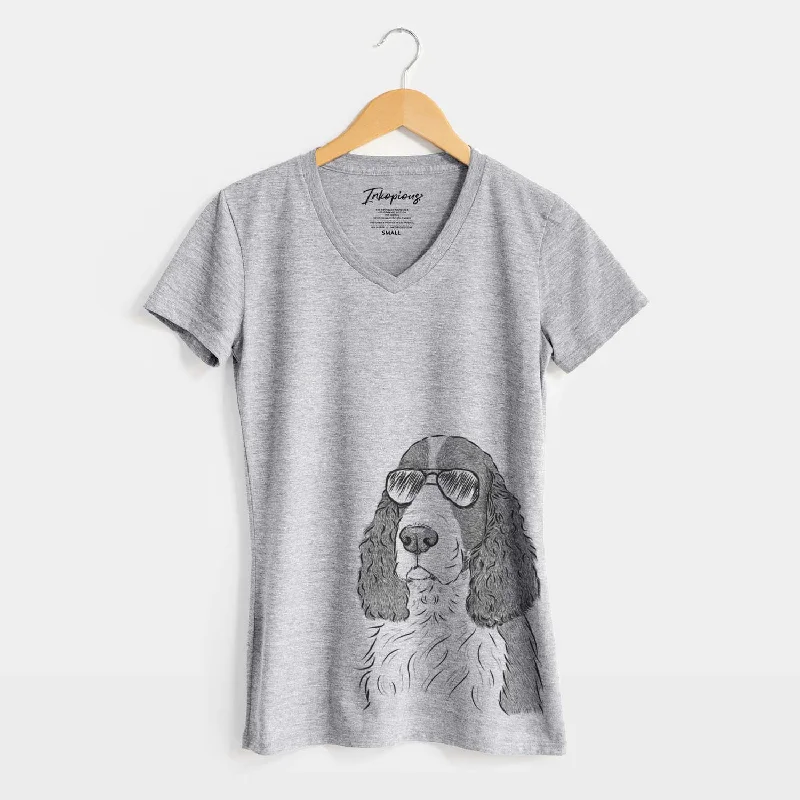 Aviator Quincy the English Springer Spaniel - Women's V-neck Shirt-- Anti-Shrink Durable Soft Aviator Quincy the English Springer Spaniel - Women's V-neck Shirt-- Anti-Shrink Durable Soft